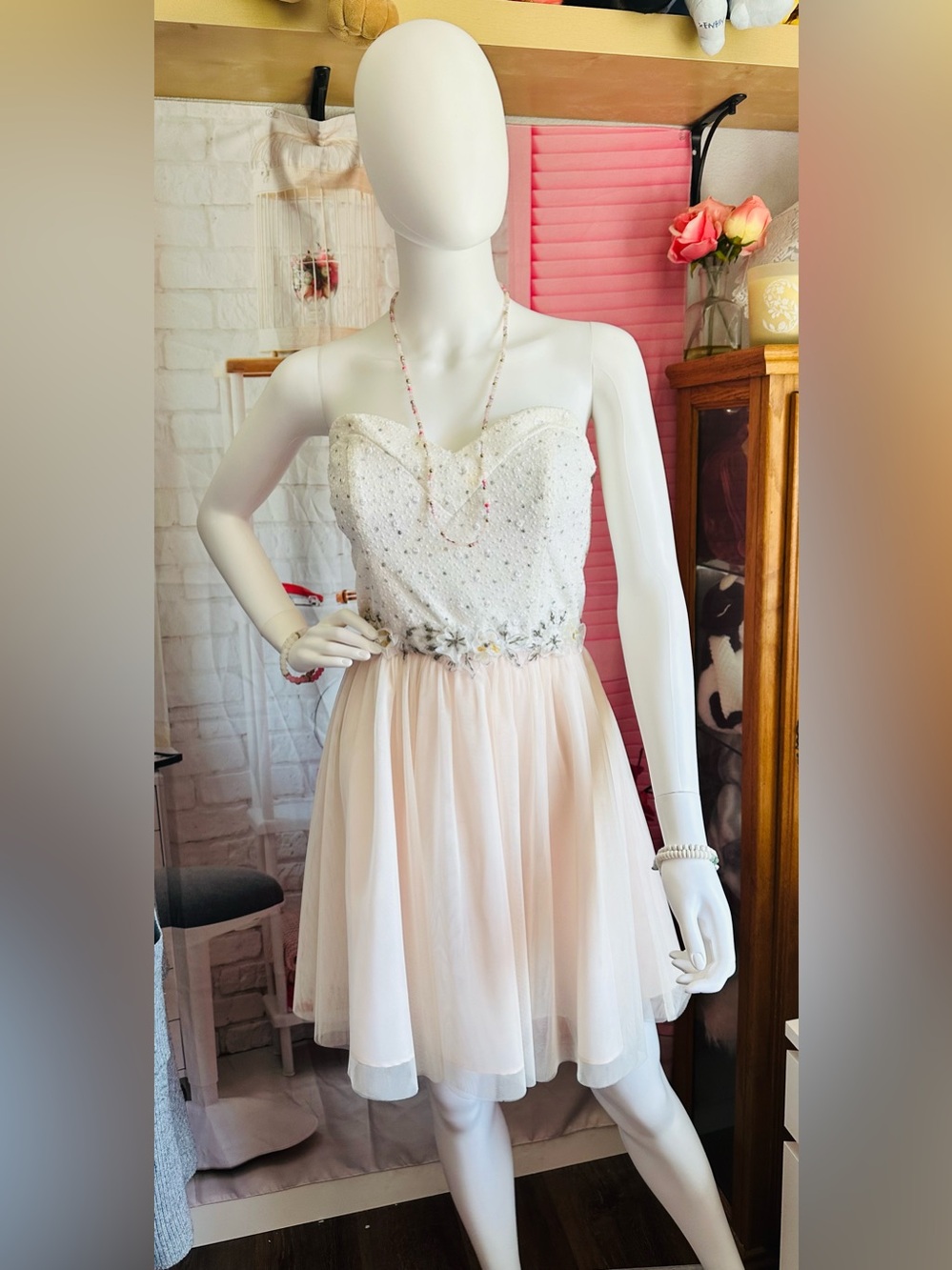 Masquerade Ivory and Pale Pink Beaded Party Dress - Picture 5 of 9